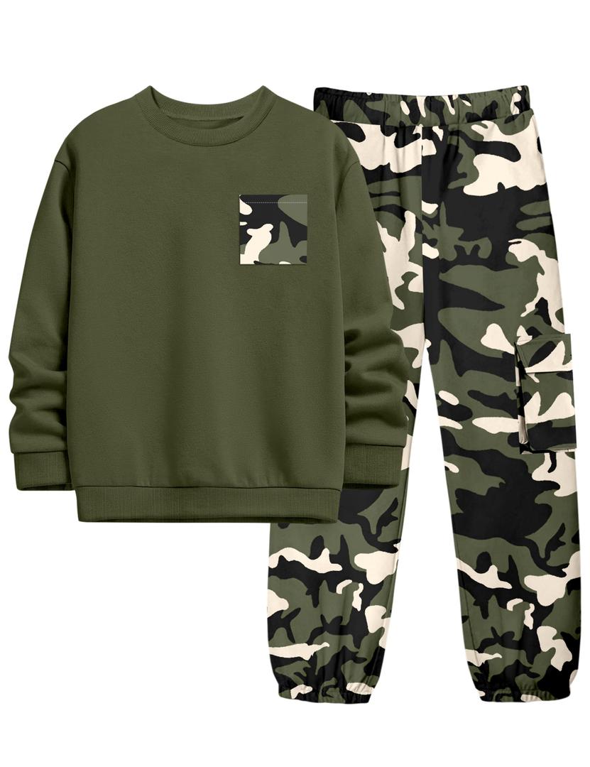 WIQI Boys Clothes Size 10-12 Youth Boys Fall Outfits Teen Sweatsuit Crewneck Pullover Sweatshirt Tops Casual Pants 2 Piece Winter Clothing Sets (Green)