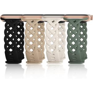 Slim Silicone Bands Compatible with Apple Watch Band 40mm 38mm 41mm 44mm 45mm 46mm 42mm Women Floral Breathable Braided Lace Thin Sport Strap Replacement Wristbands for iWatch SE Series 11 10 9 8 7 6 5 4 3 ultra 2 (Black/Walnut/Green/Starlight, 38mm/40mm/41mm)