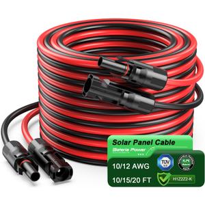 Bateria Power 10Feet 10AWG (6mm) Solar Panel Cable with Female and Male Connectors, PV Extension Wire for RV, Photovoltaic System (1 Pair Black and Red) Bateria Power 10Feet 10AWG (6mm) Solar Panel Cable with Female and Male Connectors, PV Extension Wire for RV, Photovoltaic System (1 Pair Black and Red)