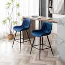 Bar Stools Set of 2 - Luxury Bar Stools Counter Height Barstool 24 Inch Seat Height Upholstered Velvet Barstool Set of 2 Blue Counter Stools for Kitchen Island, Home Counter, Bar Pub (Blue)., Large