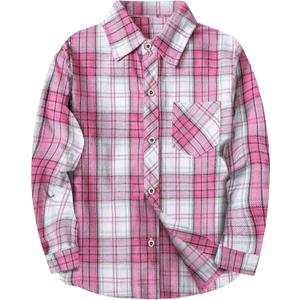 SELINK Girls Long Sleeve Flannel Shirt Kids Buffalo Plaid Button Down Shirt Casual Cute Flannel Blouse Tops (Pink, XXL)