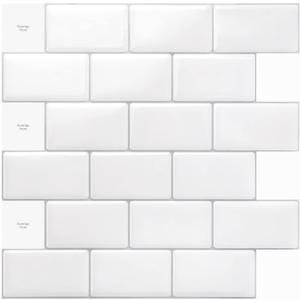 Art3d Premium 10-Sheet Peel and Stick Tile Backsplash - 12"x12" for Kitchen , Bright White