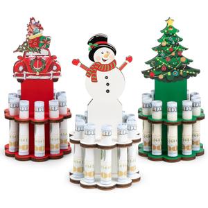 3 Pcs Christmas Money Holder, Wooden Money Holders, Christmas Ornament Money Holder with 10 Holes Cake for Table Decor Personalized Money Cash Gift Can be Written On The Back