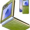 Suzii for Samsung Galaxy Z Flip 6 5G Case [PU Leather+Golden Hard PC Shell] Ultra Slim Lightweight, Stylish Durable Full Protective, Support Wireless Charging Cover for Samsung Galaxy Z Flip 6, Green set of 2