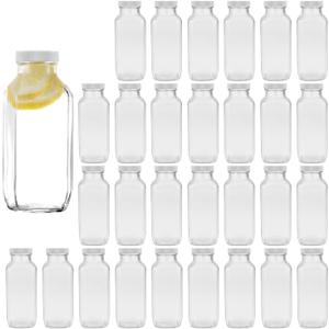 Encheng 8 oz Glass Bottles,Reusable Glass Water Bottle With Airtight Lids,Vintage Drinking Jars for Smoothies, Kombucha,Tea,Juicing Bottles Beverage Milk Bottle With Caps,Liquid Storage Jars 30pack