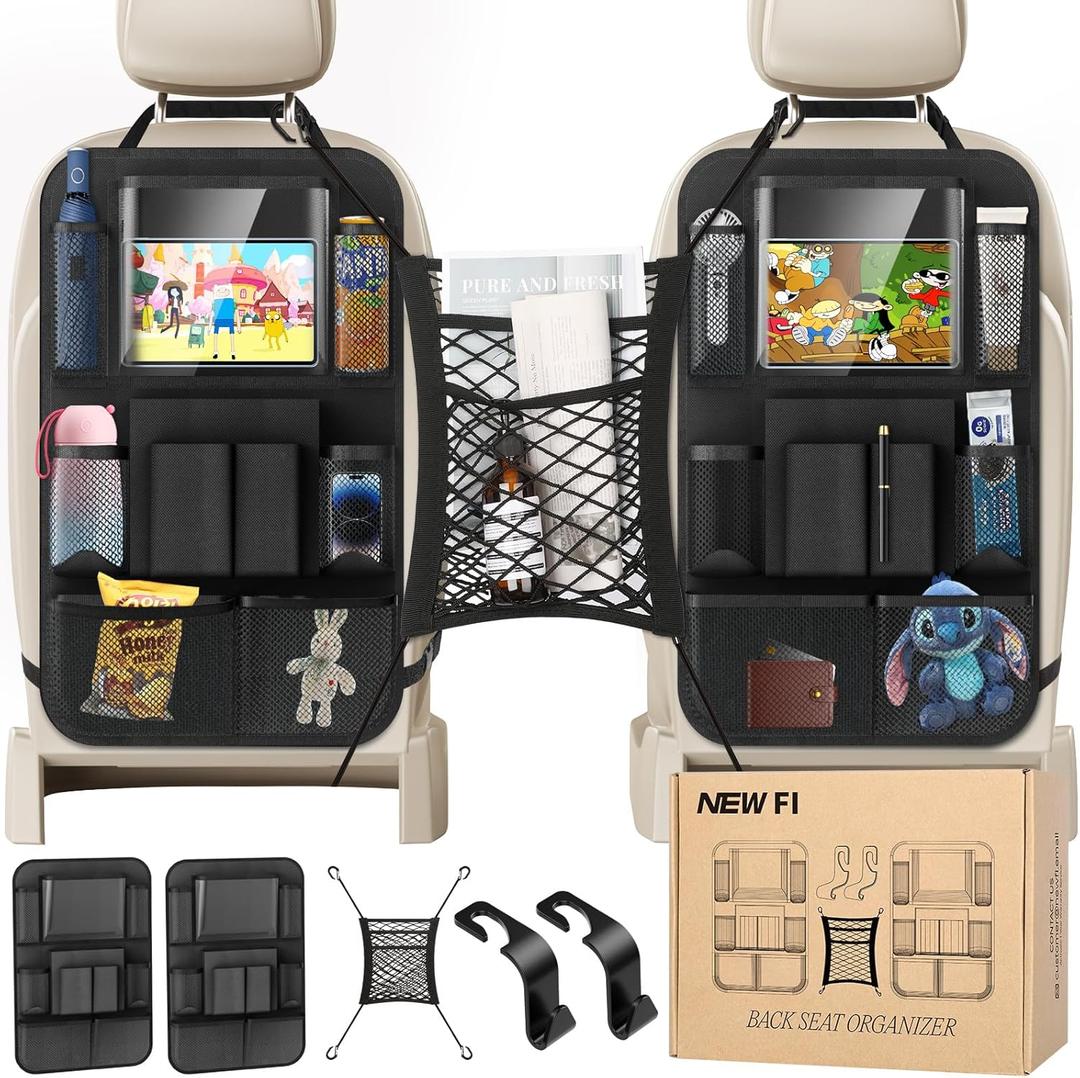 New Fi Backseat Car Organizer(20 Storage Pockets),Come with Free 1 Seat Net and 2 Headrest Hook, Touch Screen Tablet Holder, Divider for Driving Safely Children & Pets, Car Organizer (black)