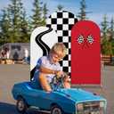 3 Pack Racing Car Theme Fast Party Arch Backdrop Covers Set of 4ft, 5ft, 6ft Black White Racing Theme Checkered Spandex Arch Cover for Birthday Wedding Baby Shower Party Decor (Red)