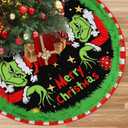 Large Merry Christmas Tree Skirt - 48 Inches Merry Christmas Tree Rug Skirts, Cute Red Green Funny Soft Trimmed Tree Collar Mat for Indoor Outdoor Home Winter Xmas Holiday Party Decorations
