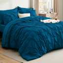 Bedsure Queen Comforter Set Teal - Bed in a Bag Queen Size Bedding 7 Pieces, GentleSoft Pintuck Bed Set Gift for Family, Pinch Pleat All Season Comforter with Sheets, Pillowcases & Shams