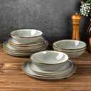 AmorArc Ceramic Dinnerware Sets,Handmade Reactive Glaze Stoneware Plates and Bowls Set,Highly Scratch Resistant | Dishwasher & Microwave Safe Dishes Set,Service for 8 (24pc) (Green Wheat)