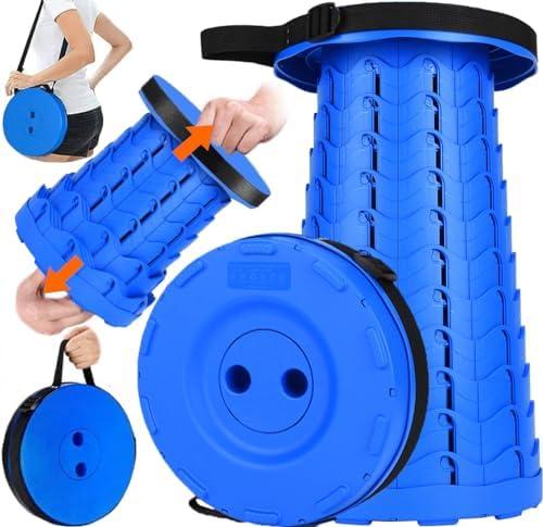Fishboy Upgraded Collapsible Stool, 400lbs Max Weight, Lightweight But Sturdy, Portable Retractable Folding Telescoping Foldable Camping Stool for Adults Outdoor Fishing Hiking Gardening Travel BBQ (All Blue)