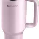 40 Oz Insulated Tumbler with Flip Straw Lid - 100% Leakproof, 100% Clean, Vacuum insulated Stainless Steel | BPA-Free, Handle & Cupholder Compatible - 24H Cold, Travel/Gym/Office (Pink Sand)