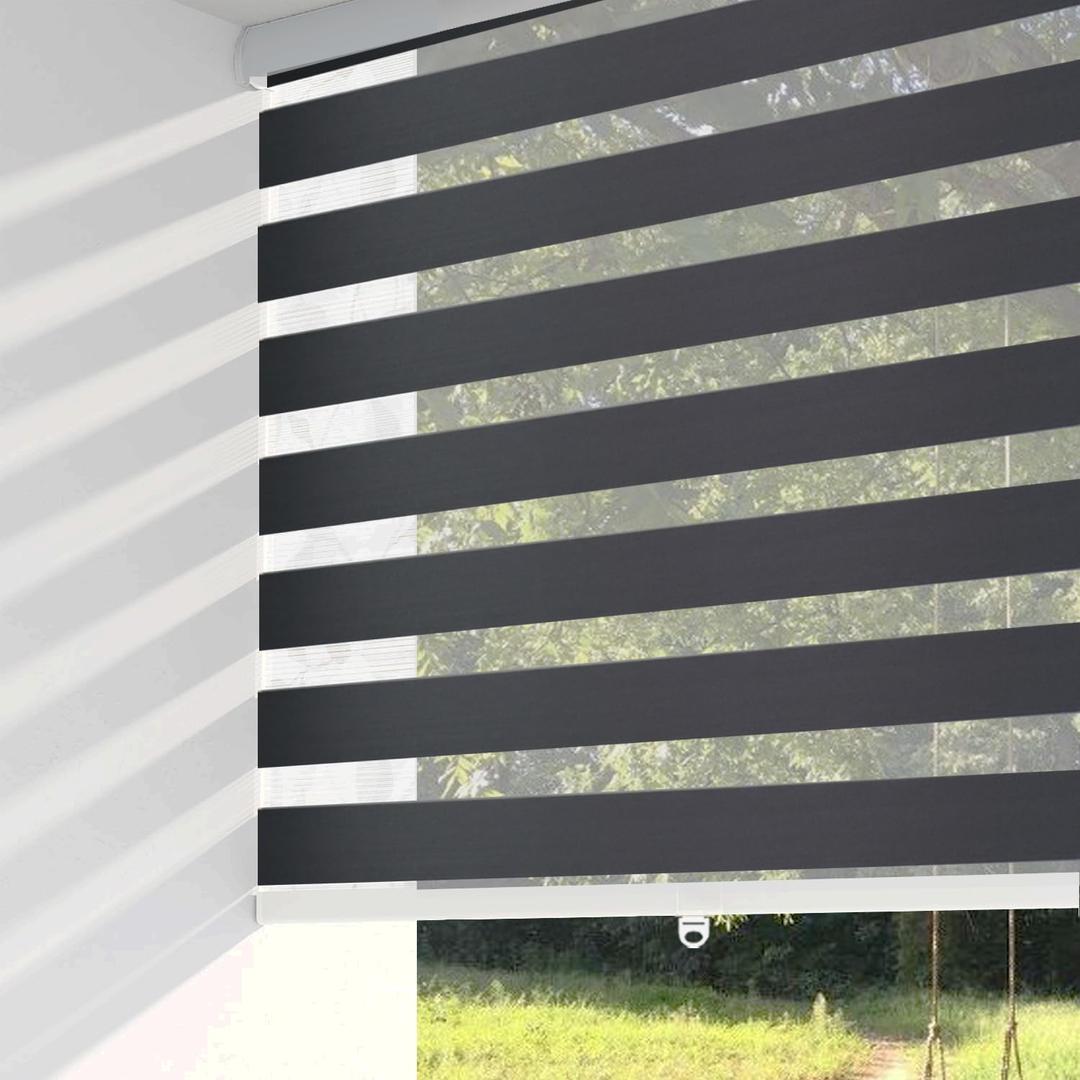 ShadesU Cordless Zebra Blinds  Light Filtering Dual-Layer Window Shades for Privacy (Black Color) (Maximum Height 72") (Width 24")