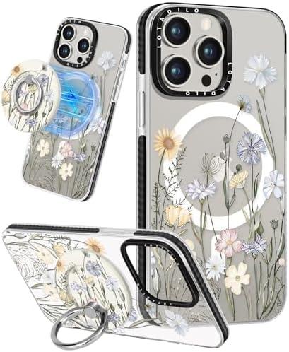 Lotadilo Cute Case for iPhone 15 Pro Max for Women Girls - Funny Colorful Flower Design Compatible with Magsafe Magnetic Ring Holder Kickstand Fashion TPU Phone Cover for iPhone 15 Pro Max Phone Case