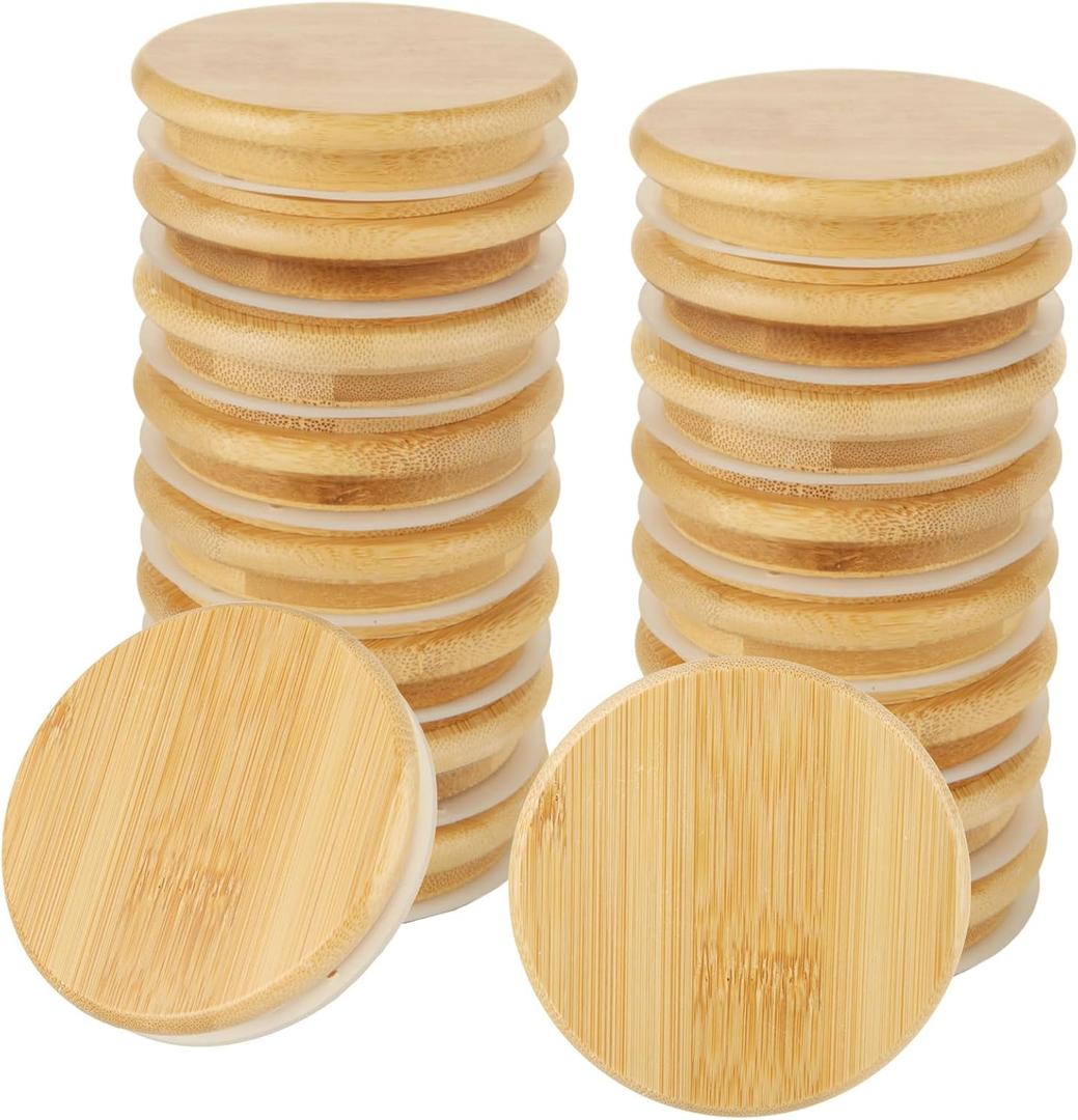 QTLCOHD 18 Pack Wide Mouth Bamboo Mason Jar Lids, Storage Canning Jar Lids with Airtight Silicone Seal Ring, Wooden Lids for Ball Jars, Wide Mouth Mason Jars