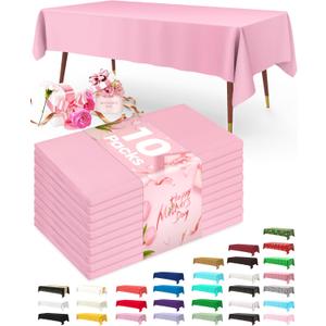 Pureegg Plastic Table Cloth Disposable 10 Pack, 54 x 108 Inch Table Cloths, Easter Party, Valentines, Mothers Day Decorations, Tablecloths, Rectangle, Pastel Plastic Cover, Leakproof & Sturdy, Pink