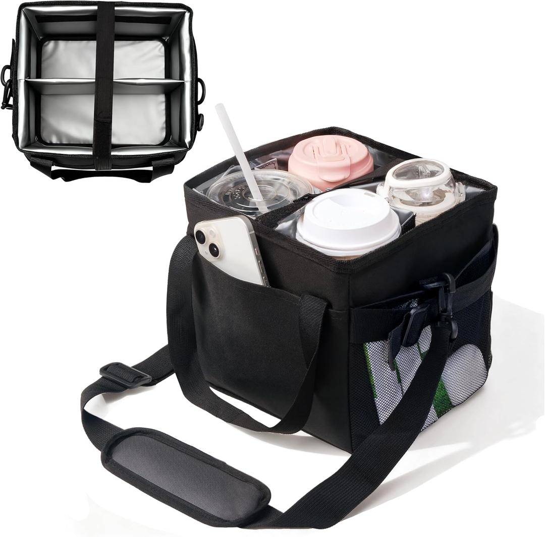 Reusable Drink Carrier With Handle,4 Cup Water Bottle Holder With Strap & Adjustable Dividers,Upgraded Portable Foldable Water Bottle Bag With Dual Elastic Straps, Leak-Proof,Coffee Cup Holder