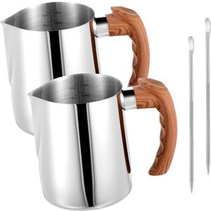 2 Pcs Stainless Steel Milk Frothing Pitcher - 20oz (600ml), Espresso Steaming Pitcher with Anti-scald Handle for Coffee, Cappuccino, Latte Art