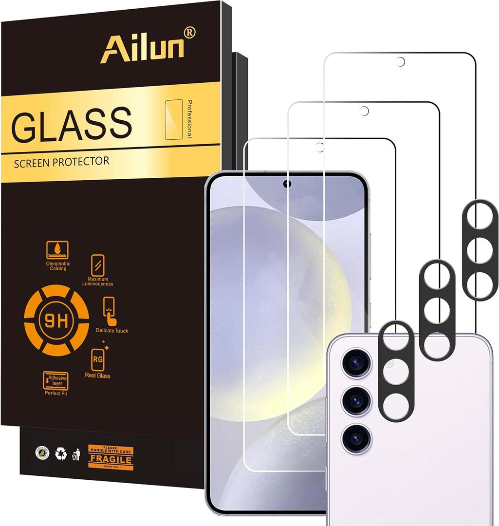 Ailun Screen Protector for Galaxy S24+ / S24 Plus [6.7 Inch] 3Pack + 3Pack Camera Lens Tempered Glass Fingerprint Unlock 0.25mm Anti-Scratch Case Friendly Clear - HD (Transparent)