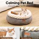 FUKUMARU Cat Bed, Calming Donut Dog Beds, Plush Faux Fur&Corduroy Cat Beds, Cute Round Washable Pet Bed for Large Cats and Small Dogs, Cat Cave with Anti-Slip Bottom, 21inch, Grey