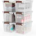 WYT 6 Pack 17qt Clear Plastic Storage Bin with Lid and Latching Buckles, Stackable Tote Organizing Box with Handle