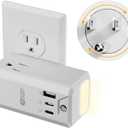 Rotating Wall Outlet Extender with Night Light, SUPERDANY 3 AC Outlet Adapter with 3 USB Ports, 20W USB-C Fast Charging, Automatic Light ON/OFF Dimmable, 4-Sided Outlet Splitter for Home Office Travel