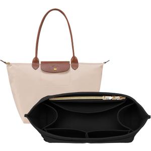 OPPOSHE Purse Organizer Insert for Longchamp Le Pliage, Premium Felt Long Champ Bag Handbag Women, Tote Organizer Insert with 9 Compartments (Large, Black) (L-11.5*7.5*9.7in)