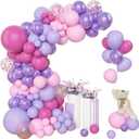Amandir 153Pcs Pink Purple Balloons Arch Garland Kit Different Sizes 18 12 10 5inch Latex Pink Metallic Light Purple Rose Red Confetti Balloon Mother Butterfly Shower Bridal Birthday Party Decorations