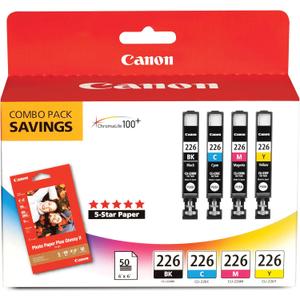 Canon CLI-226 Genuine Color Pack with 50 Photo Paper Sheets, Compatible with iP4820, MG5220, MG5120, MG6120, MG8120, MX882, iX6520, iP4920, MG5320, MG6220, MG8220, and MX892 Printers