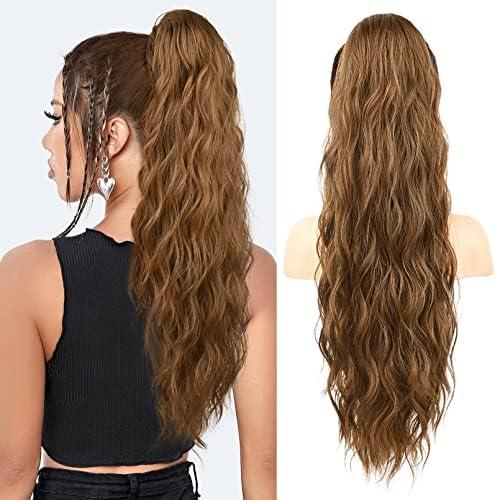 Flufymooz Ponytail Extension, 26 Inch Drawstring Ponytail Hair Extensions for Women，Long Curly Wavy Ponytail Natural Wavy Synthetic Hairpiece for Women Daily Use party (26 Inch Dirty Blonde)