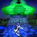 Alien Party Decorations 4.2FT Hanging UFO Cow Abduction Inflatable Alien Inflatable UFO Halloween Blow Up Built-in Green LED Blue&White Flashing Light with Cow Outdoor Indoor Home Garden Lawn Decor