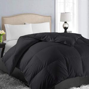 EASELAND Oversized Queen Down Alternative Comforter - Quilted Duvet Insert for All Seasons, Soft Lightweight with Corner Tabs, Summer Winter Warm Bedding, Black 9898 Inches