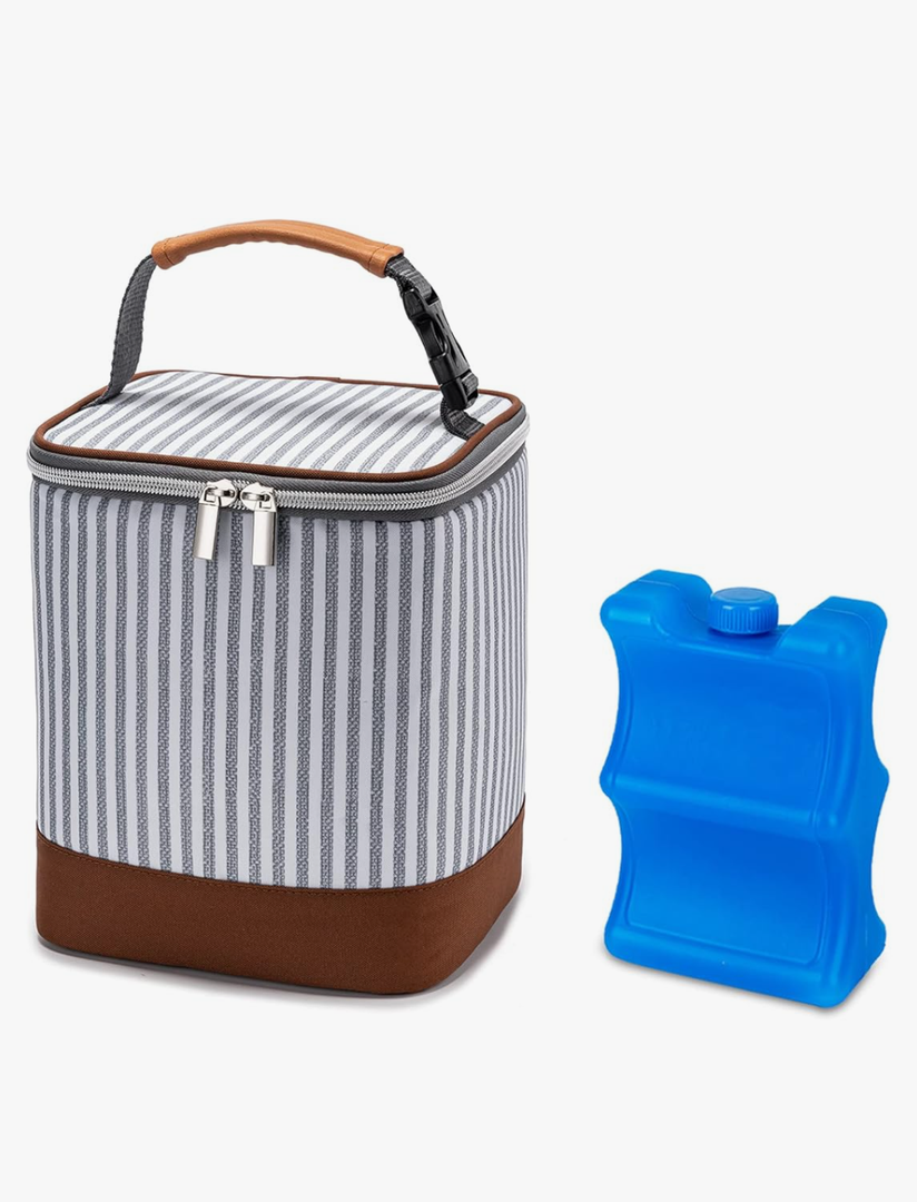 Breast Milk Cooler Bag with Ice Pack Fits 4 Baby Bottles Up to 9 Ounce, Baby Bottle Bag Great for Nursing Mom Daycare, Strap