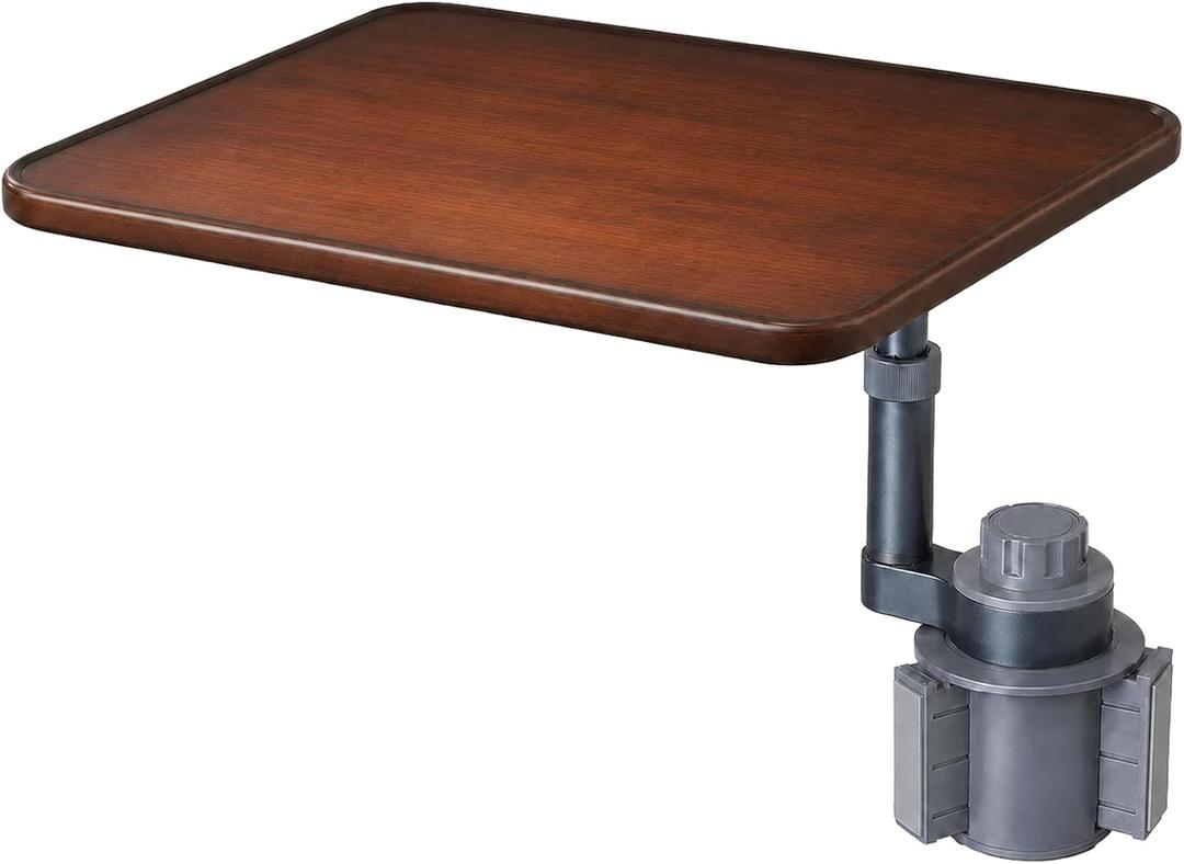 Car Cup Holder Tray Table, 360°Rotating Adjustable Car Desk for Eating & Laptop, Walnut Wood Cup Holder Tray, Fits Round Cup Holders 2.6"-3.65", Compatible with Tesla Model 3/Y/S and Most Vehicles