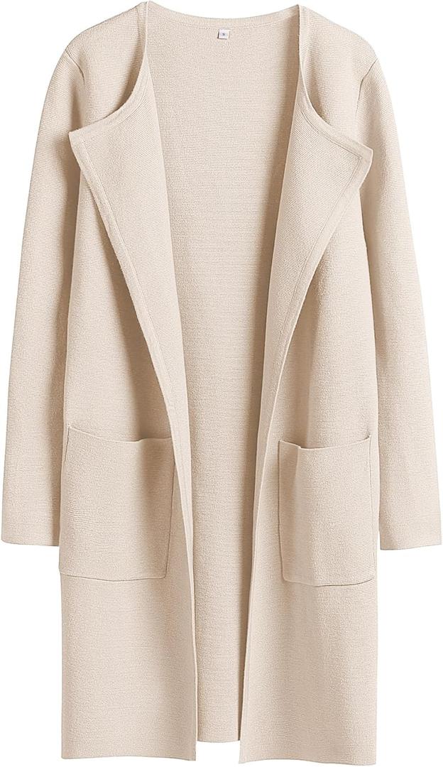 ANRABESS Womens Cardigan Sweater Open Front Knit Long Coatigan Dressy Casual Jacket Coat 2025 Fall Outfits Classy Clothes (Medium, Beige)