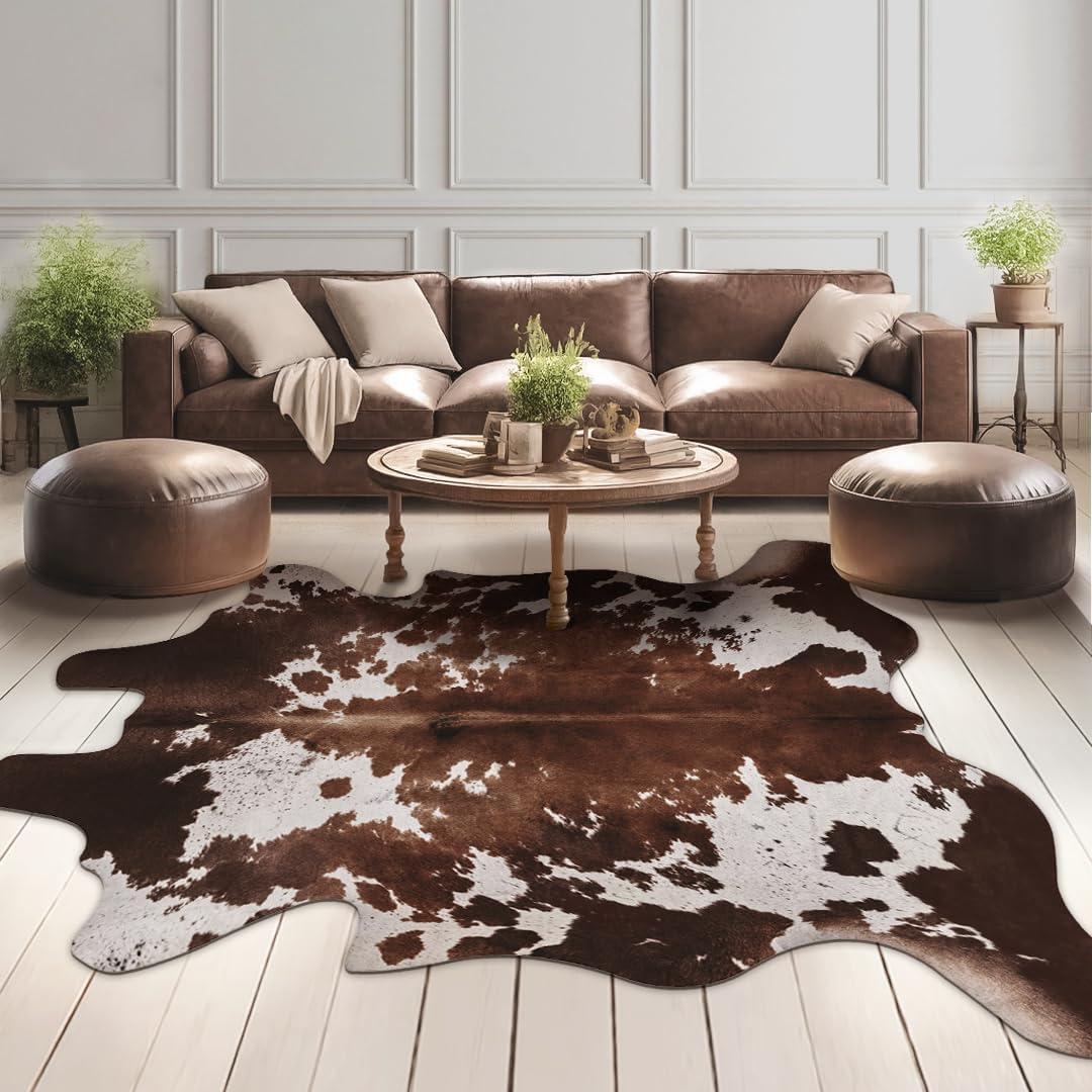 Faux Cowhide Cow Print Rug: 4.6 x 5.2 Feet Cow Hide Animal Print Area Carpet Large Western Decor for Living Room Bedroom (4.6 * 5.2ft) (Brown) Faux Cowhide Cow Print Rug: 4.6 x 5.2 Feet Cow Hide Animal Print Area Carpet Large Western Decor for Living Room Bedroom (4.6 * 5.2ft) (Brown)