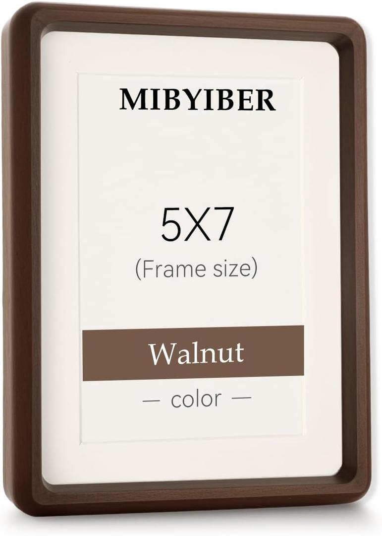 5x7 Picture Frame Wood Natural Solid Walnut Photo Frames with 4x6 Mat, Handcrafted Wooden Frame for Tabletop or Wall Mounting Display