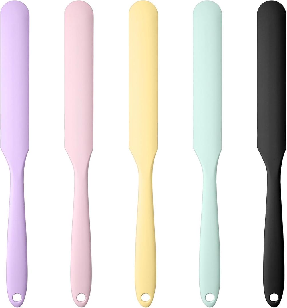 5 Pcs Silicone Jar Spatula, Long Handle Sourdough Spatula for Mixing Scraping and Spreading, for Jars Baking Cake Icing Cream Butter and Batter Kitchen Spatulas Tool (Purple Pink Green Yellow Black)