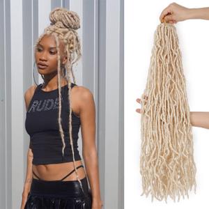 Blonde Soft Locs Crochet Hair20In Faux Locs Wavy Braids Hair for Women7Pack | Synthetic,100%Handmade,Quality,Soft,Thick,No smell,True to length,LightWeigh,Easy to install,,Long lasting for months
