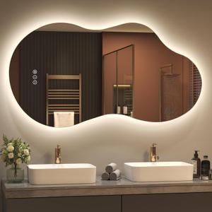 SMIROR Irregular Backlit Bathroom Mirror with Lights 60 x 32, Asymmetrical Cloud Led Lighted Vanity Mirror for Wall, Anit-Fog, Dimmable, Memory Function (Horizontal/Vertical)