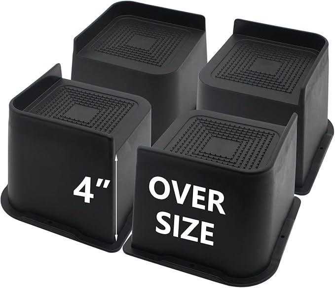 Bed Risers 4 inch Heavy Duty, 4 Pack Oversized Furniture Risers 6 inch, Black Bed Lifts Risers for Table, Sofa, Chair, Couch, Desk, Bed Frame Risers