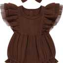 TITKKOP Ruffle Bubble Romper for Baby Girl | One-Piece Shorts Jumpsuit | Summer Outfit & Dress for Infants(dark brown,6-9M)