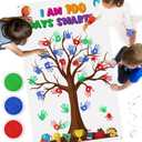 Cinrobiye 100th Day of School Craft Kit 100 Days of School Handprint Craft Hand print Banner with 3 Pcs Large Ink Pads for Classroom DIY Art Projetct Activity Wall Door Decorations (White)