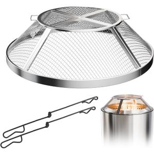 Fire Pit Spark Screen for Solo Stove Bonfire Shield 19.5 Inch, Sturdy 304 Stainless Steel Fire Pit Spark Protection, Easy-Opening Spark Cover Accessories with Removal Tools (19.5 inches) (Silver)