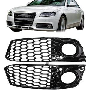 MOTOKU Glossy Front Bumper Fog Light Lamp Mesh Grill Grille for A4 B8 2008 2009 2010 2011 2012