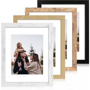 iRahmen 11x14 Picture Frame Set of 4, High Definition Tempered Glass 11 x 14 Frames Display 8x10 Pictures with Mat, Mixed Color Wood Photo Frame Wall Mounting