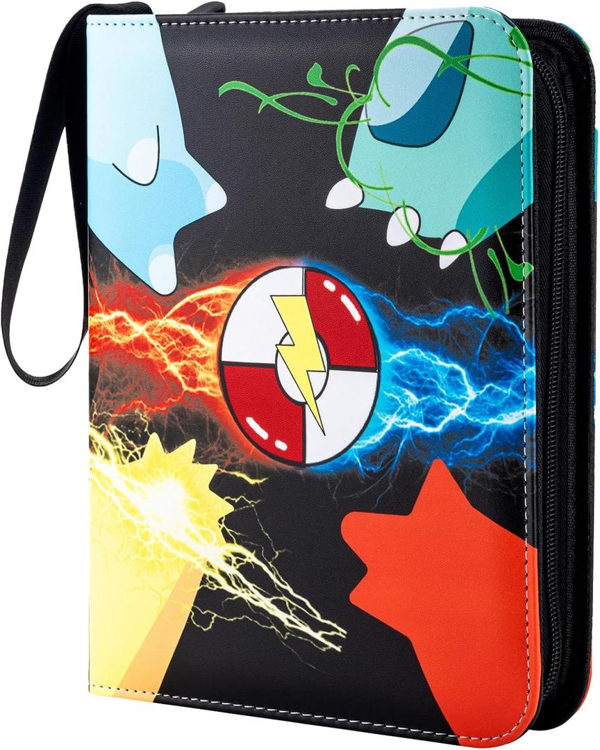 Jravkfi Card Binder 4 Pocket with 50 Removable Sleeves-Can Hold 400 Cards,3-Ring Zipper Sports Book is Gifts for Boys and Girls（Black）, 3-9.8*7.5*1.9IN