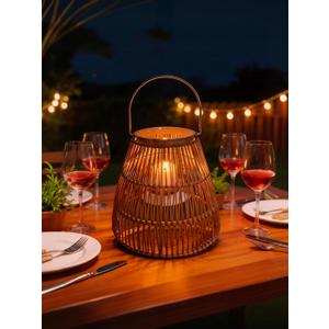Cooo 2 Pack Giant Candle Lantern Heat-Tesistant Glass Candle Holder Rattan
