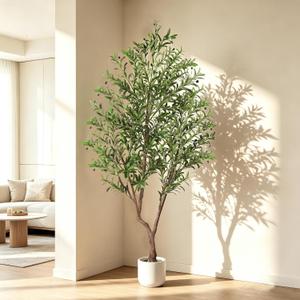 Suntee Olive Tree Artificial Indoor 7ft, Tall Faux Olive Tree with Large Olive Branches and Realistic Fruits, Fake Floor Plant Artificial Plants Indoor for Home Office Living Room Decor