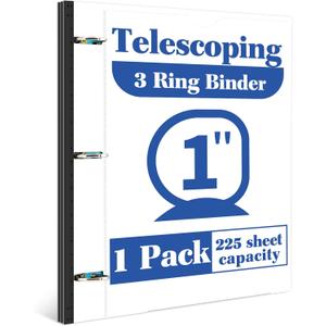 INFUN 1 Inch Telescoping 3 Ring Binder - 1PCS-WhiteFlexible Binders with Customizable Front Cover and Clear Catalog Pocket, 1Inch Rings, 225 Sheet Capacity